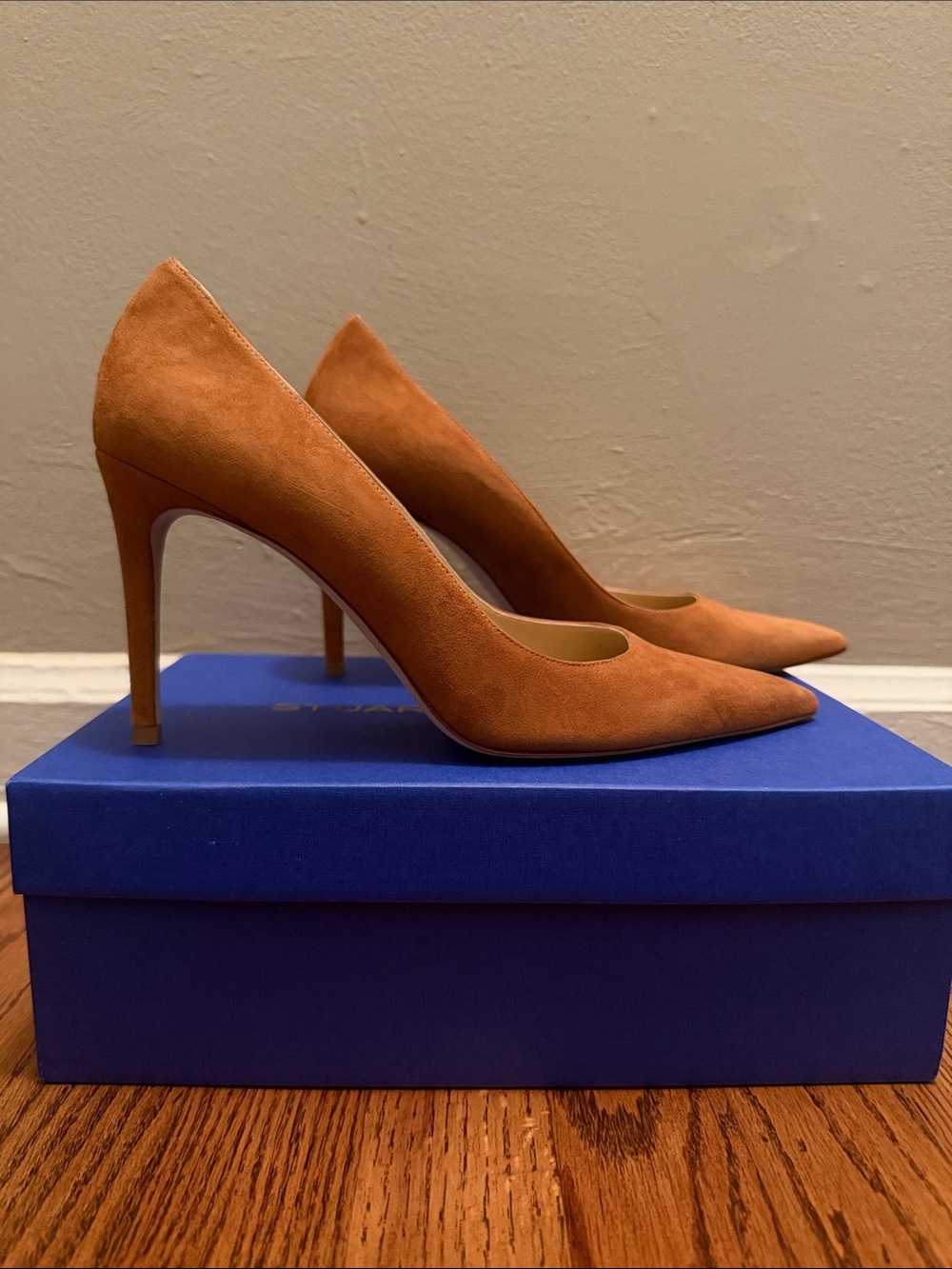 Stuart Weitzman Power Classic Pointed-Toe Suede Pumps in Hazel